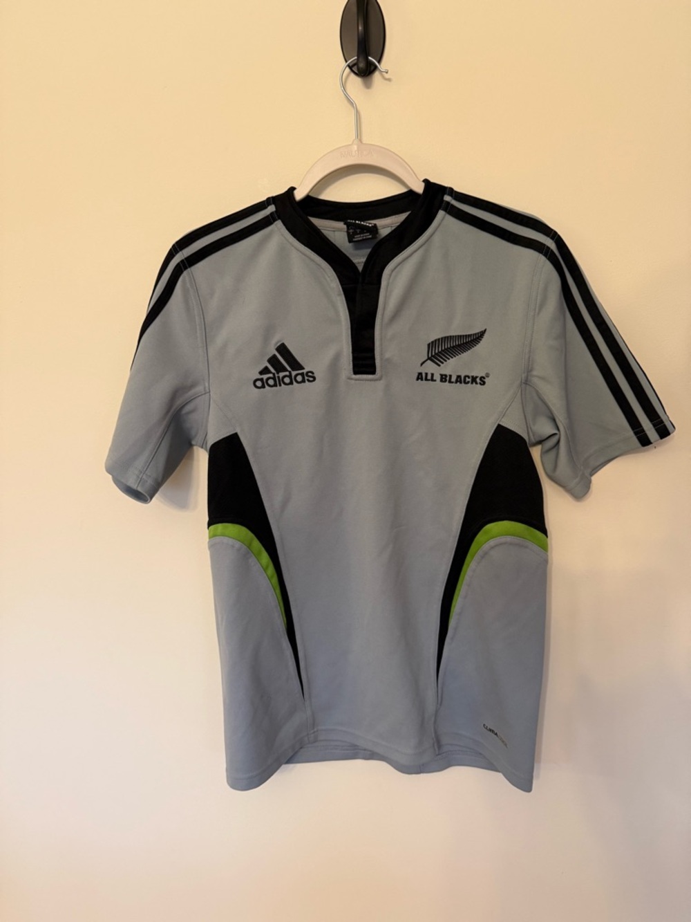 adidas Light Gray and Black Rugby Jersey with Subtle Lime Trim